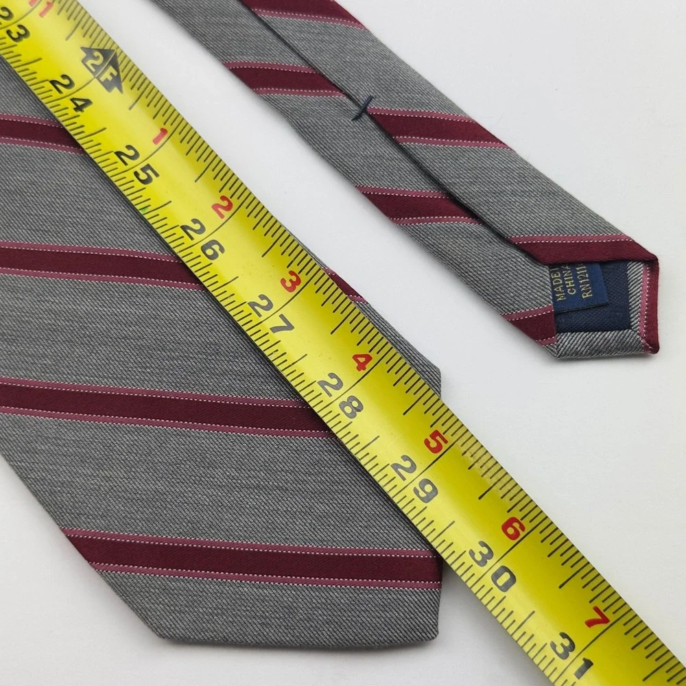 Club Room Mens Silk Necktie Grey Burgundy Pink Striped Classic Formal Tie